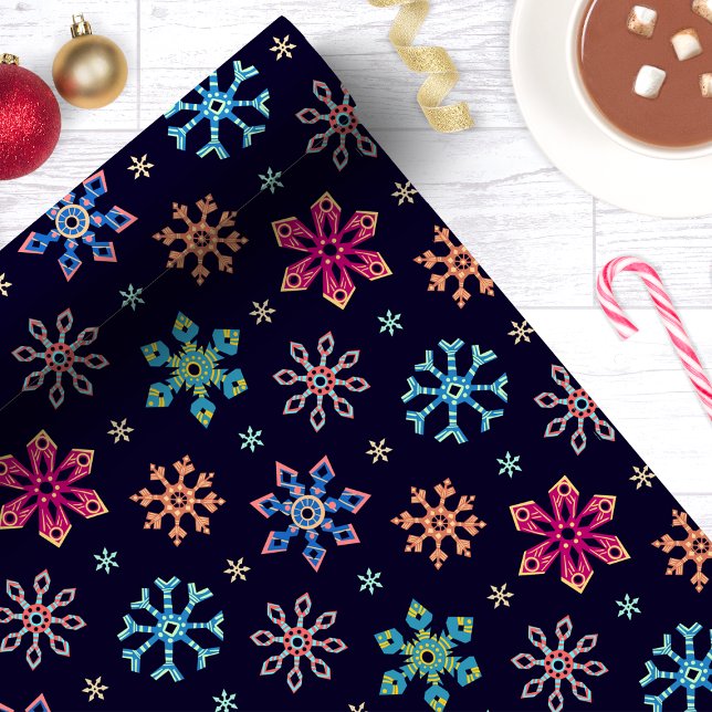 Regnbåge Snöflingor Marinblå Jul Presentpapper (Skapare uppladdad)