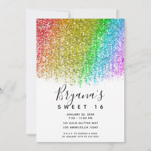 Regnbåge Snökon Glitter Glittrande Söt 16 Födelsed Inbjudningar