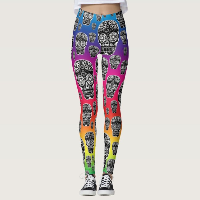 Regnbåge Socker Skalle Leggings (Framsida)