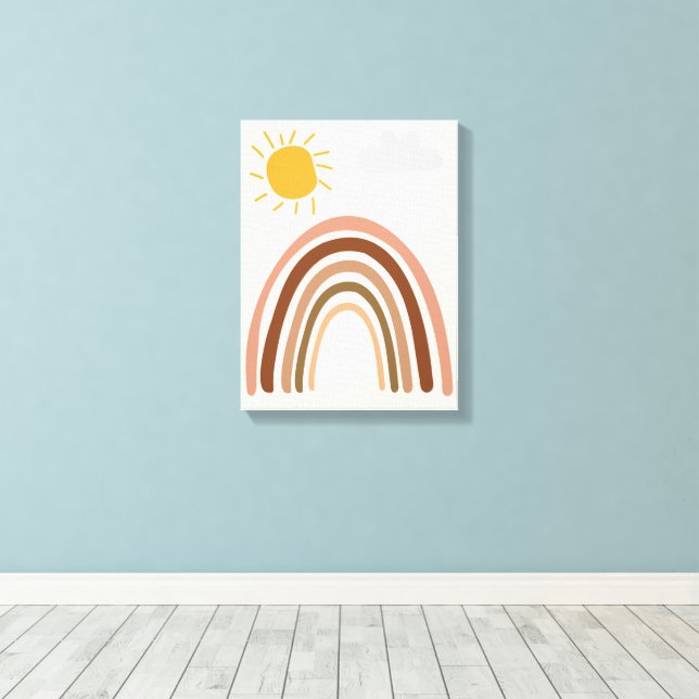 Regnbåge Sol Moln, Barn Ritning, Boho Abstrakt Kon Canvastryck (Insitu (trägolv))