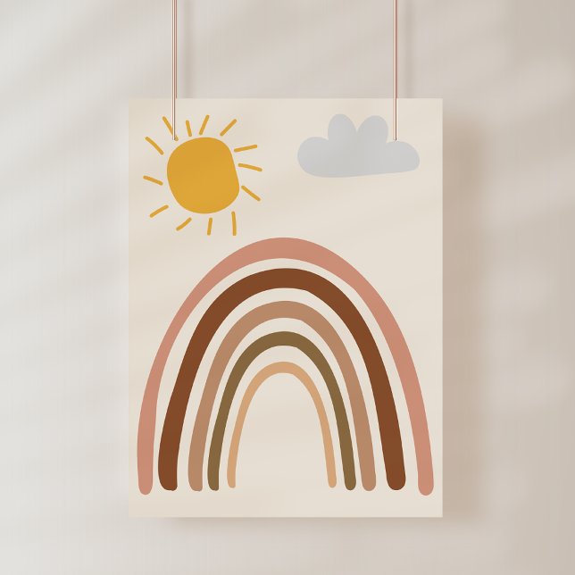 Regnbåge Sol Moln, Barn Ritning, Boho Abstrakt Kon Fototryck (Skapare uppladdad)