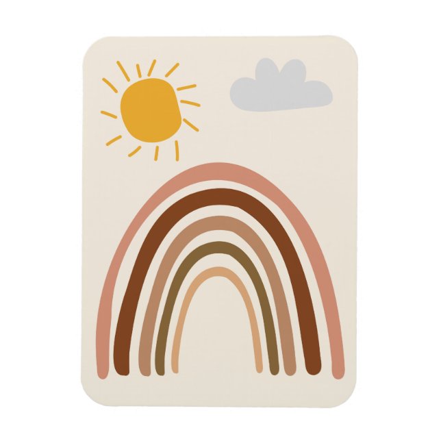 Regnbåge Sol Moln, Barn Ritning, Boho Abstrakt Kon Magnet (Vertikal)