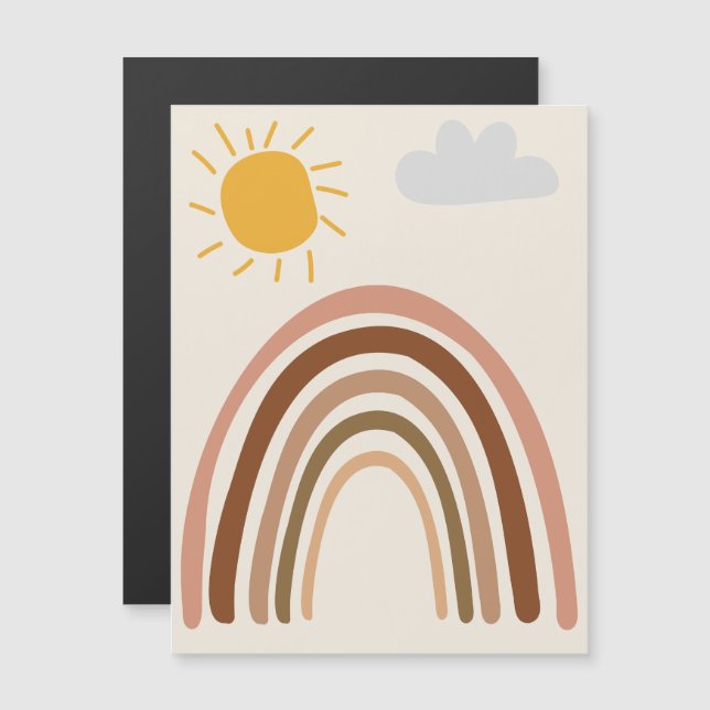 Regnbåge Sol Moln, Barn Ritning, Boho Abstrakt Kon Magnetisk Inbjudningskort (Fram/baksida)