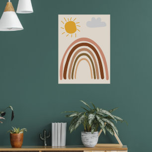 Regnbåge Sol Moln, Barn Ritning, Boho Abstrakt Kon Poster
