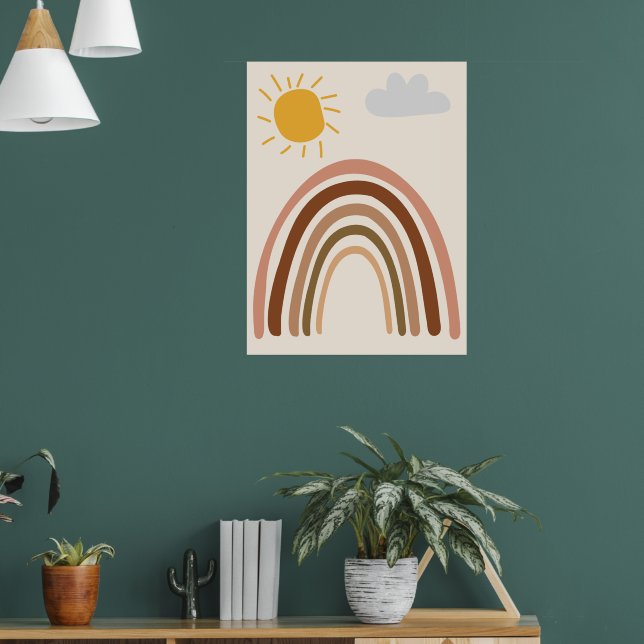 Regnbåge Sol Moln, Barn Ritning, Boho Abstrakt Kon Poster (Vardagsrum 1)