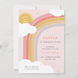 Regnbåge, Sol och moln Barn födelsedag Bright 2 Inbjudningar