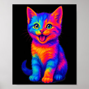 Regnbåge Söt Katt Kärlek Rolig Färgrik Glad Kattun Poster