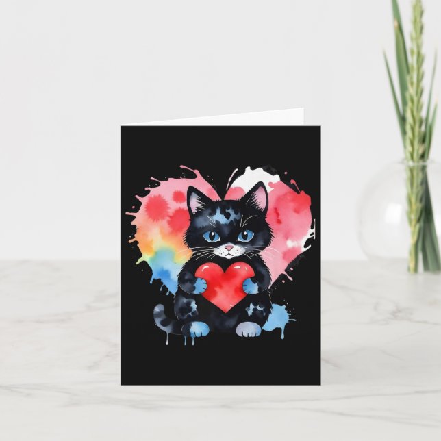Regnbåge Söt Katt Kramar Valentin Hjärtan Kitty Kä Kort (Framsida)