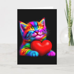 Regnbåge Söt Katt Kramar Valentine Hjärtat Kitty K Kort