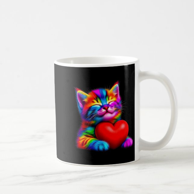 Regnbåge Söt Katt Kramar Valentinskärta Kitty Kärl Kaffemugg (Höger)