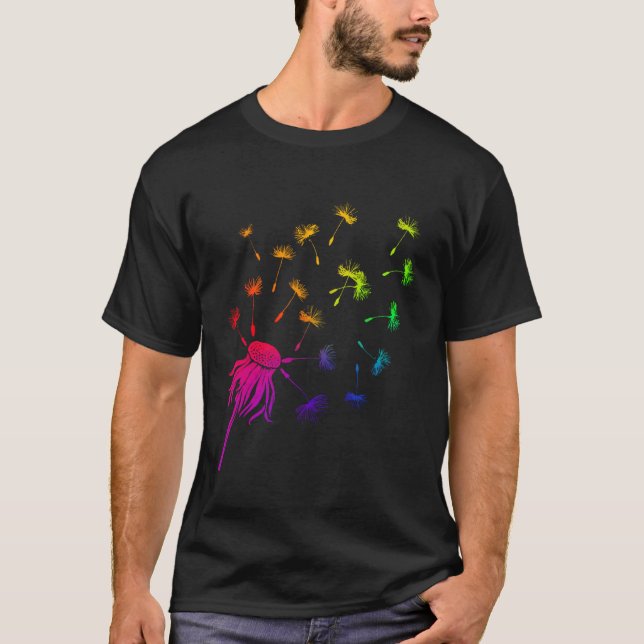 Regnbåge Söt Maskros Vår Vildblomma Minimalis T Shirt (Framsida)