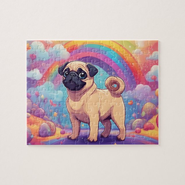Regnbåge Söt Pug Pussel (Horisontell)