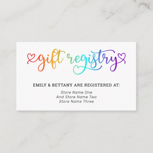 Regnbåge söta hjärtan presentregister HBTQ-Hälsnin Tilläggskort (Framsida)