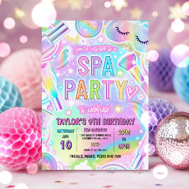 Regnbåge Spa Party Glow Smink Förpöna Födelsedag Inbjudningar
