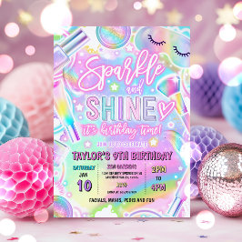 Regnbåge Spa Party Glow Smink Förpöna Födelsedag Inbjudningar