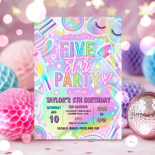 Regnbåge Spa Party Smink Pamper 5-årsfest Inbjudningar