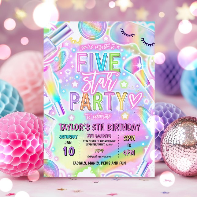Regnbåge Spa Party Smink Pamper 5-årsfest Inbjudningar (Skapare uppladdad)