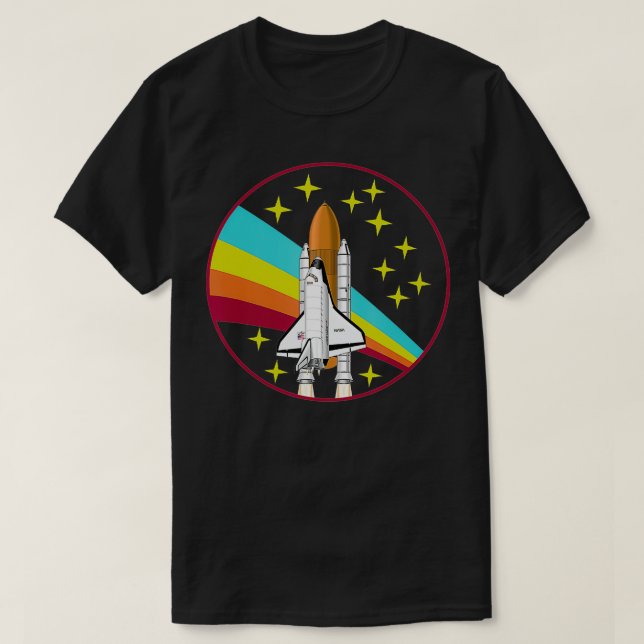 Regnbåge Space Shuttle Rocket Launch T Shirt (Design framsida)