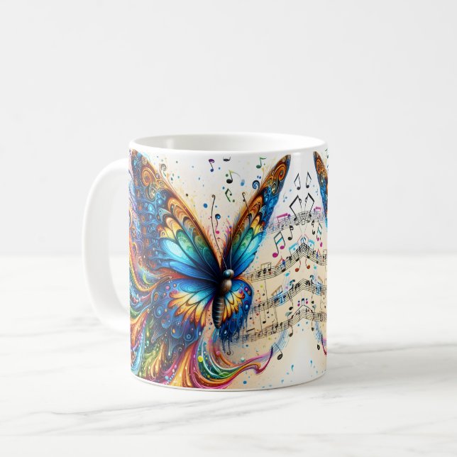 Regnbåge Splash Fjäril Kaffemugg (Framsida vänster)