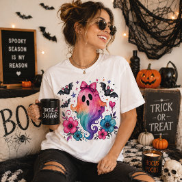 Regnbåge Spöke Bow Vattenfärg Blommig Halloween T Shirt