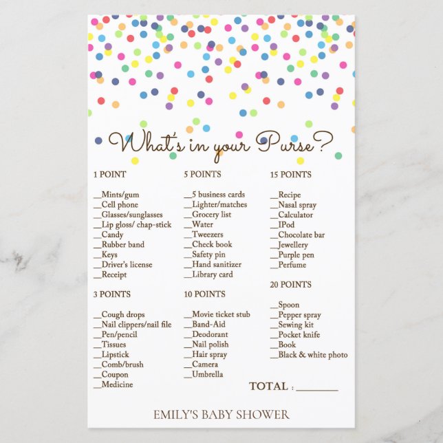 Regnbåge Strössel Baby Shower-spel UTRYCKT (Framsida)