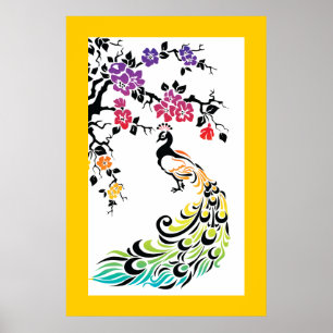 Regnbåge, svarta blommar och körsbär poster