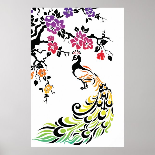 Regnbåge, svarta blommar och körsbär poster (Framsidan)