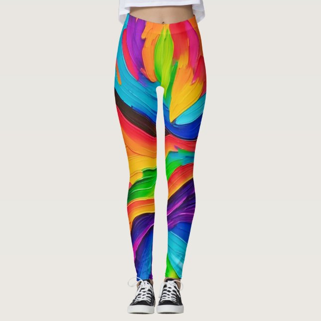 Regnbåge Swirl-målning Leggings (Framsida)