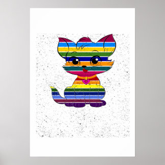 Regnbåge Tabby Stolthet Söt HBTQ Katt Retro Konst Poster