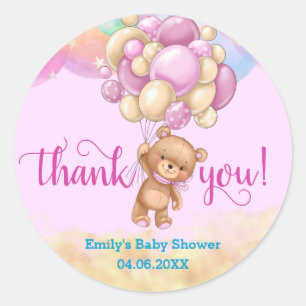 Regnbåge Teddybjörn Ballonger Tack Baby Shower Runt Klistermärke