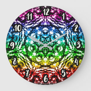 Regnbåge Tie Dye Mandala Stjärna Stor Klocka