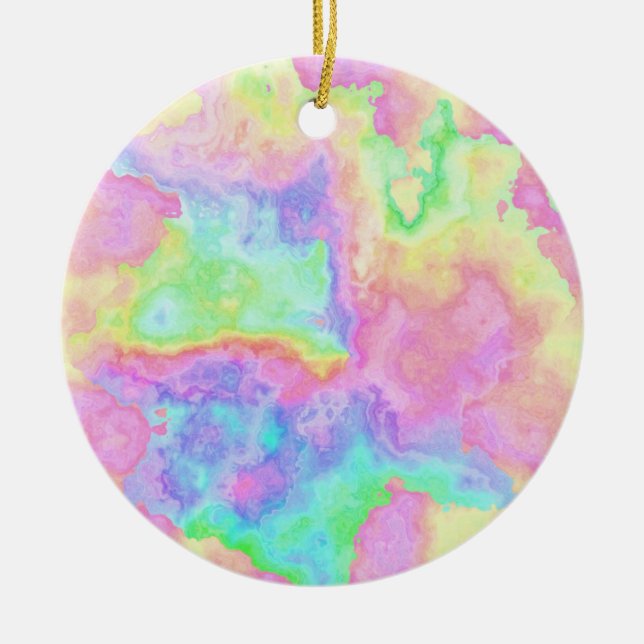 Regnbåge Tie Dye Marble Stone Pastels Julgransprydnad Keramik (Framsidan)