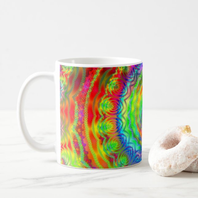 Regnbåge Tiedye Fraktal Mandala Kaffemugg (Med munk)