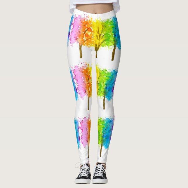 Regnbåge träd Colorful Bright Girly-natur Leggings (Framsida)