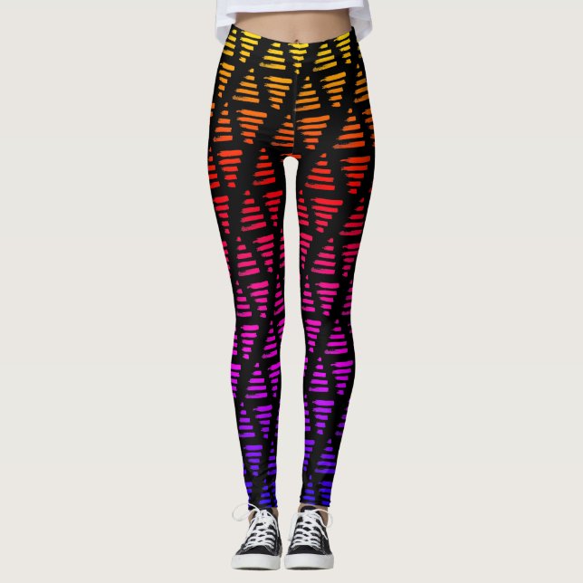 Regnbåge trianglar + Linjer Leggings (Framsida)
