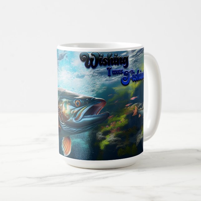 Regnbåge Trout "Wishing I was Fishing" Kaffemugg (Framsida höger)