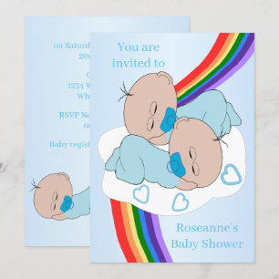 Regnbåge Tvilling Baby Pojkar Baby Shower Inbjudningar