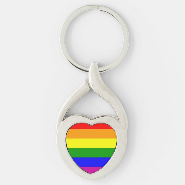 Regnbåge Twisted Heart Silverfärgad Nyckelring (Framsidan)