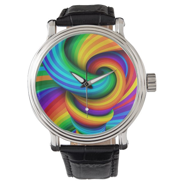 Regnbåge Twisted Tornado Vortex - Optisk Illusion Armbandsur (Framsida)