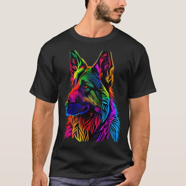 Regnbåge Tysk Shepherd Designer T Shirt (Framsida)