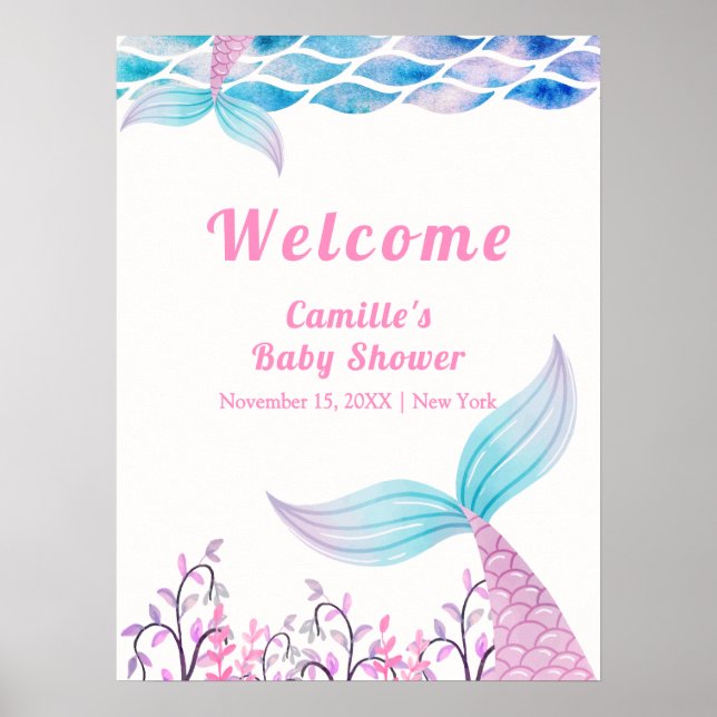 Regnbåge Under Havet Självhale Baby Shower Välkomm Poster (Framsidan)