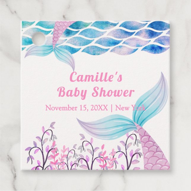 Regnbåge under Sea Sjöjungfru Svan Baby Shower Gåvor Etiketter (Framsida)