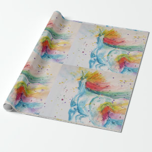 Regnbåge Unicorn Cute Magic Watercolor Wrapping Presentpapper