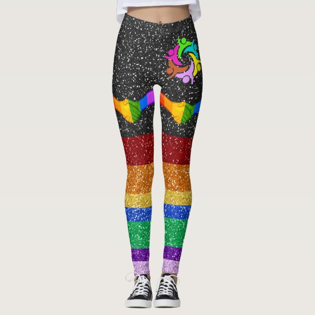 Regnbåge Unity Glitter Bilder Pop Mode Leggings (Framsida)