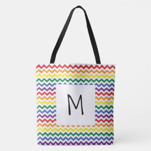Regnbåge Vågigt Linjer Monogram Tote Bag Tygkasse