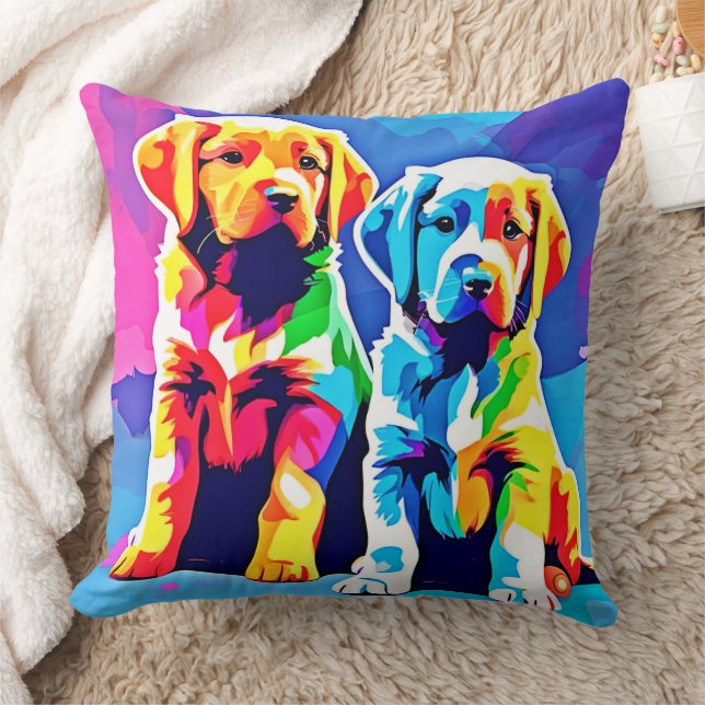 Regnbåge Valper: Spelande Duo Kudde (Filt)