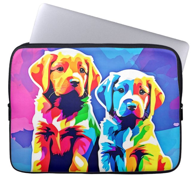 Regnbåge Valper: Spelande Duo Laptop Fodral (Framsidan)