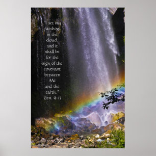 Regnbåge vattenfall w/Scripture Verse Poster