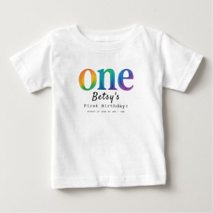 Regnbåge Vattenfärg 1-års födelsedag Färgglada B T Shirt