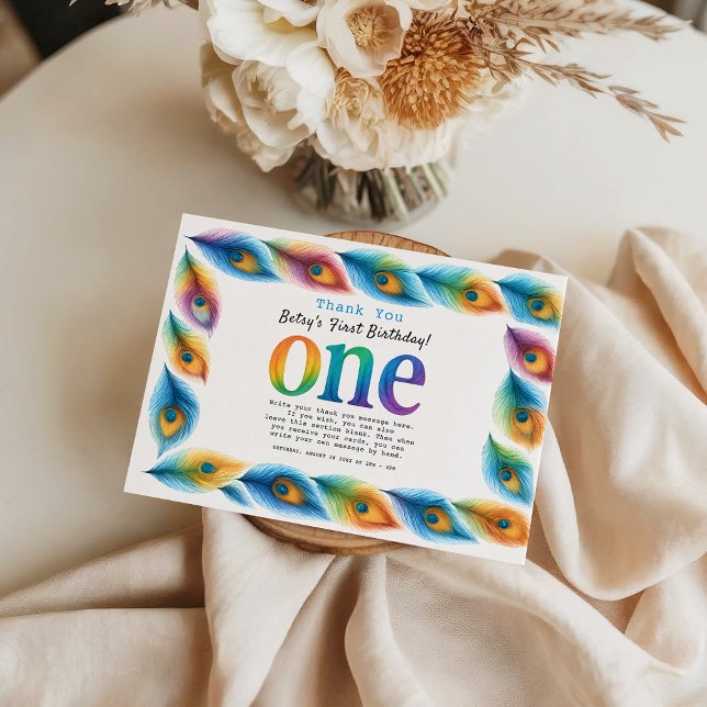 Regnbåge Vattenfärg 1-års födelsedag | Färgglada B Tack Kort (Rainbow Watercolor 1st Birthday | Colorful Baby thank you card
)